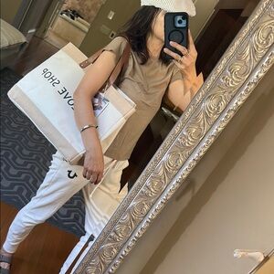 Anthropologie Canvas Tote Bag with Brown Handles